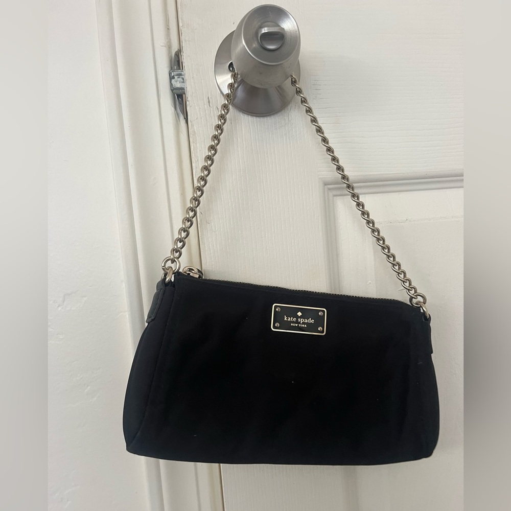 Kate Spade black nylon shoulder bag with gold chain strap long strap included